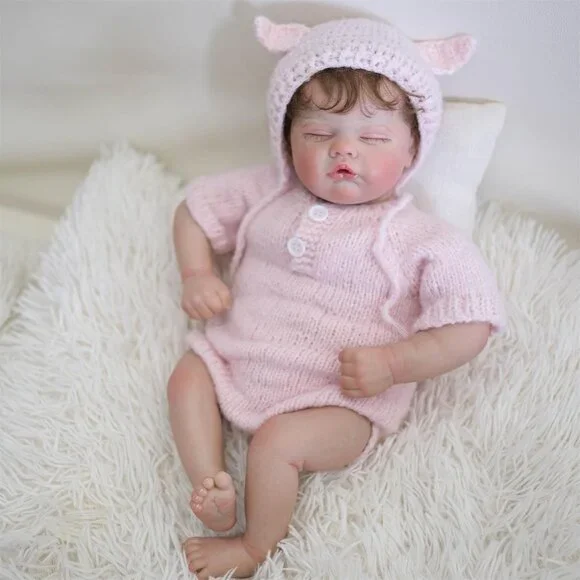 💫 Bnnpuu Reborn Baby Dolls Pink Soft Fabric Body Hat Clothes Closed Eyes Kids